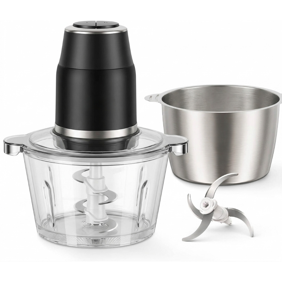 Electric Food Processor 450W with Dual Speed Control & 2 Bowls