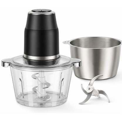Electric Food Processor 450W with Dual Speed Control & 2 Bowls