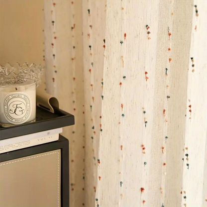 Whimsical Rainbow Embroidered Tulle Window Drapes
