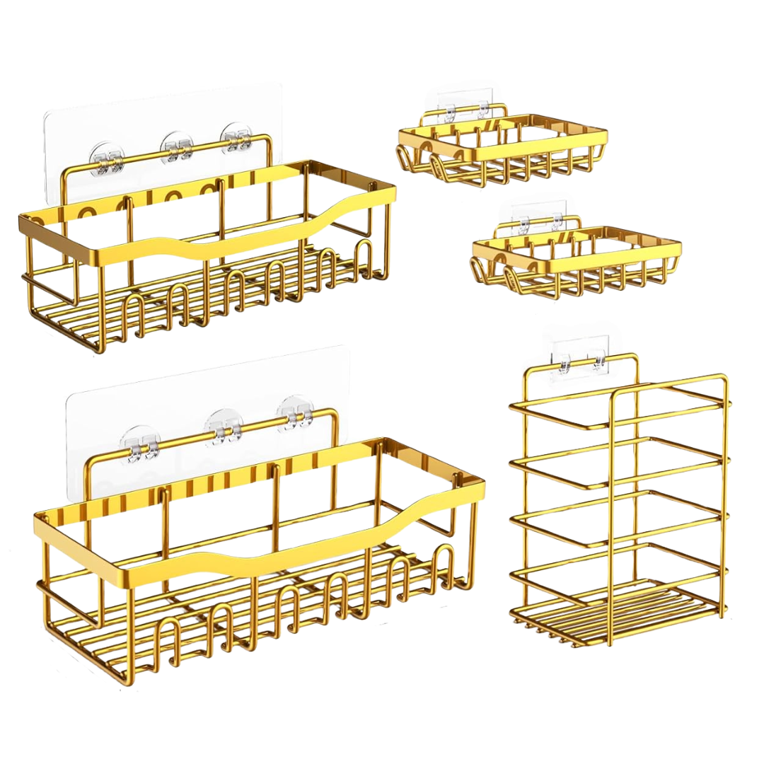 Stainless Steel Wall Caddy Set – 5-Pack for Bathroom and Kitchen
