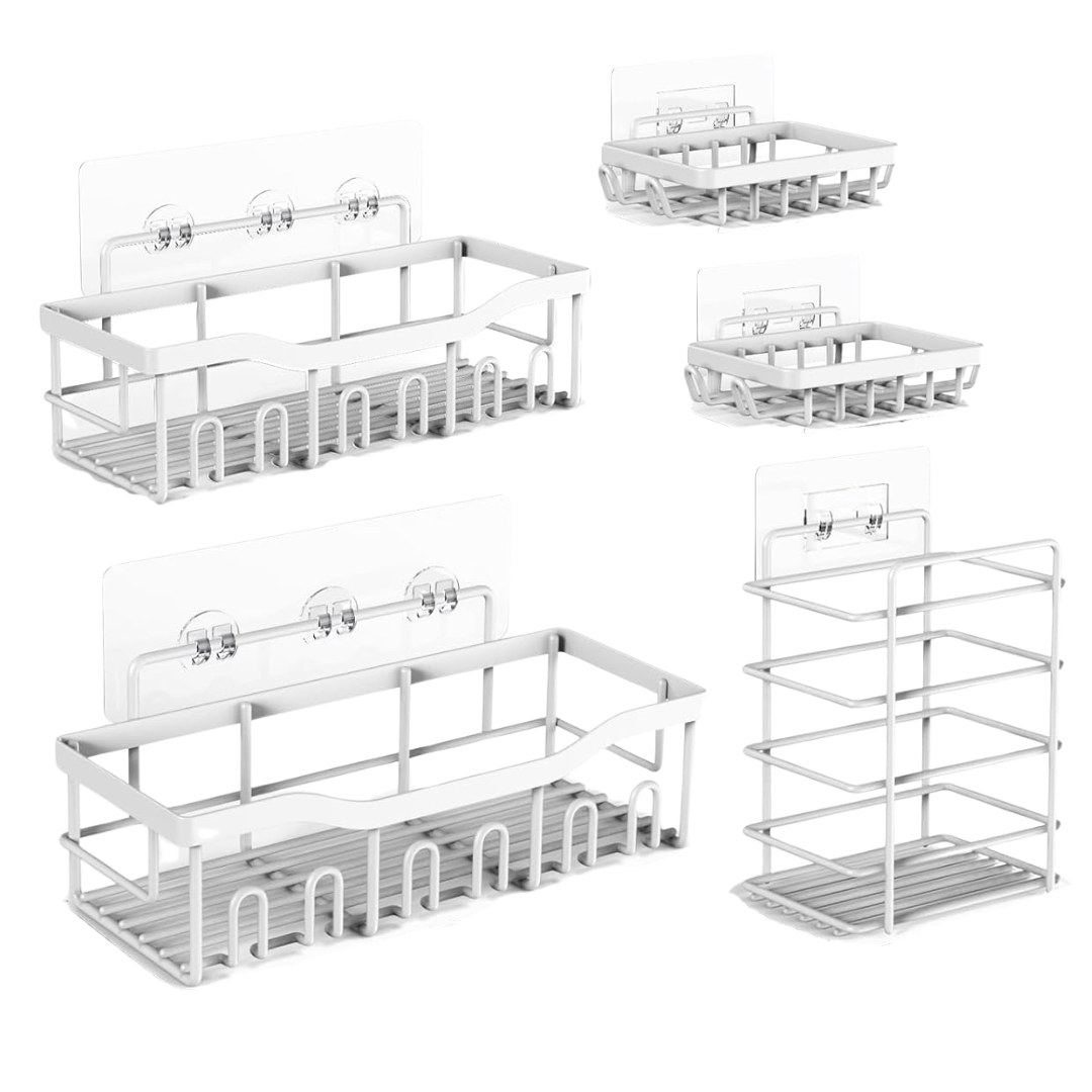 Stainless Steel Wall Caddy Set – 5-Pack for Bathroom and Kitchen