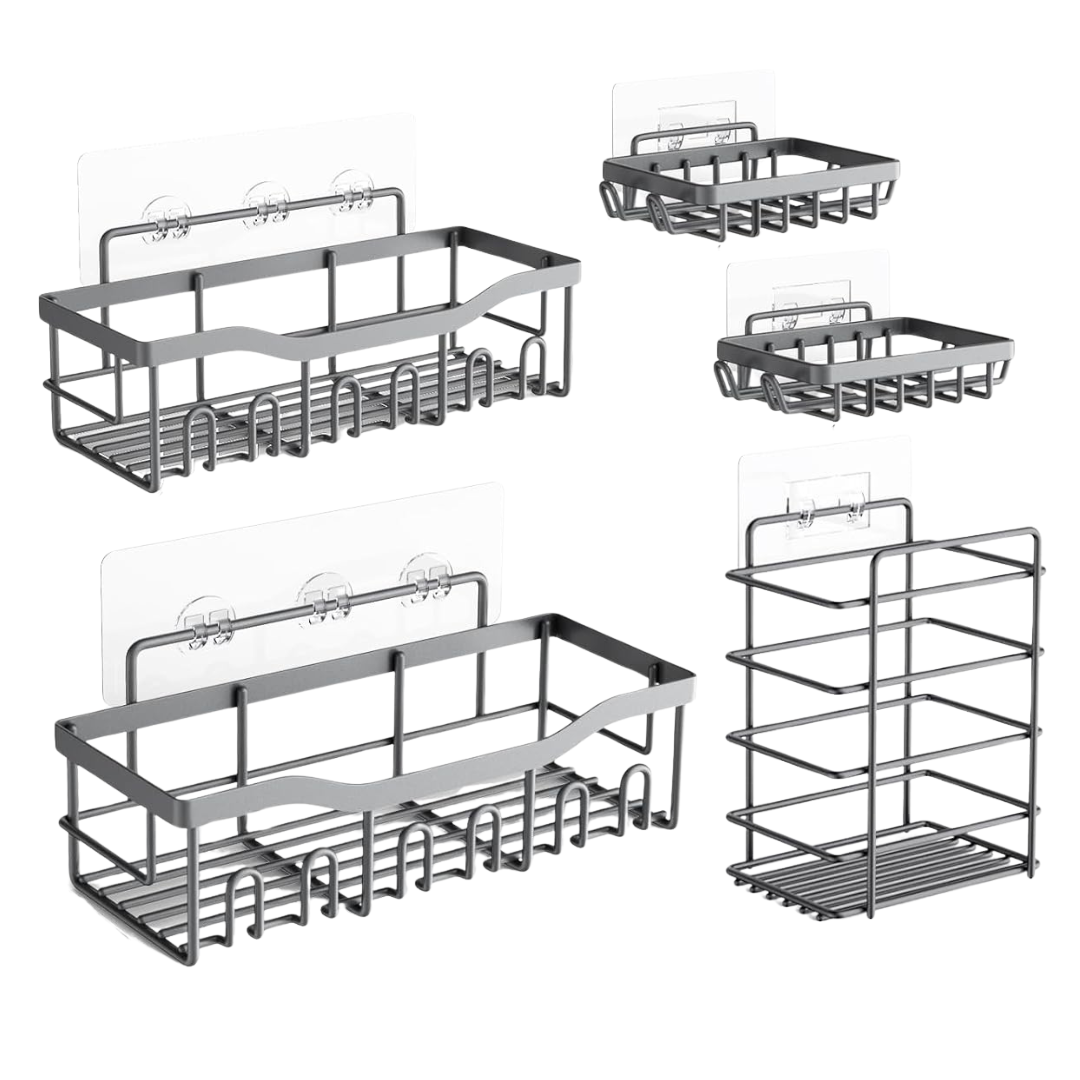 Stainless Steel Wall Caddy Set – 5-Pack for Bathroom and Kitchen