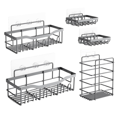Stainless Steel Wall Caddy Set – 5-Pack for Bathroom and Kitchen
