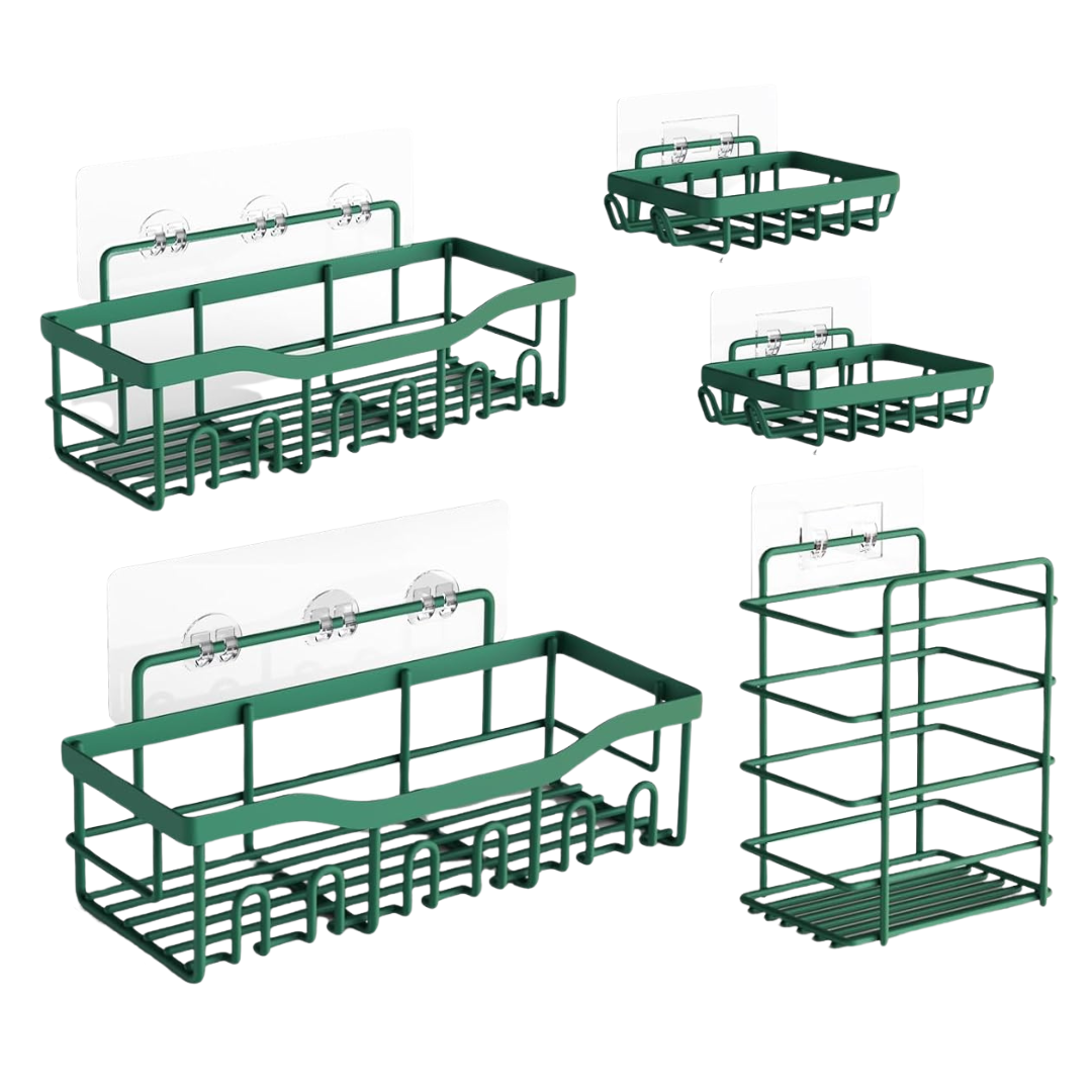 Stainless Steel Wall Caddy Set – 5-Pack for Bathroom and Kitchen