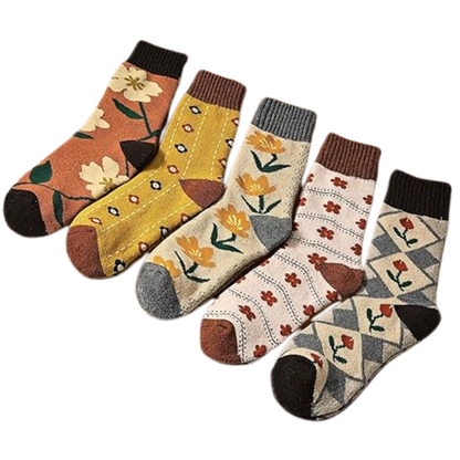Winter Mid Calf Socks for Women - 5 Pair Wool Blend Set