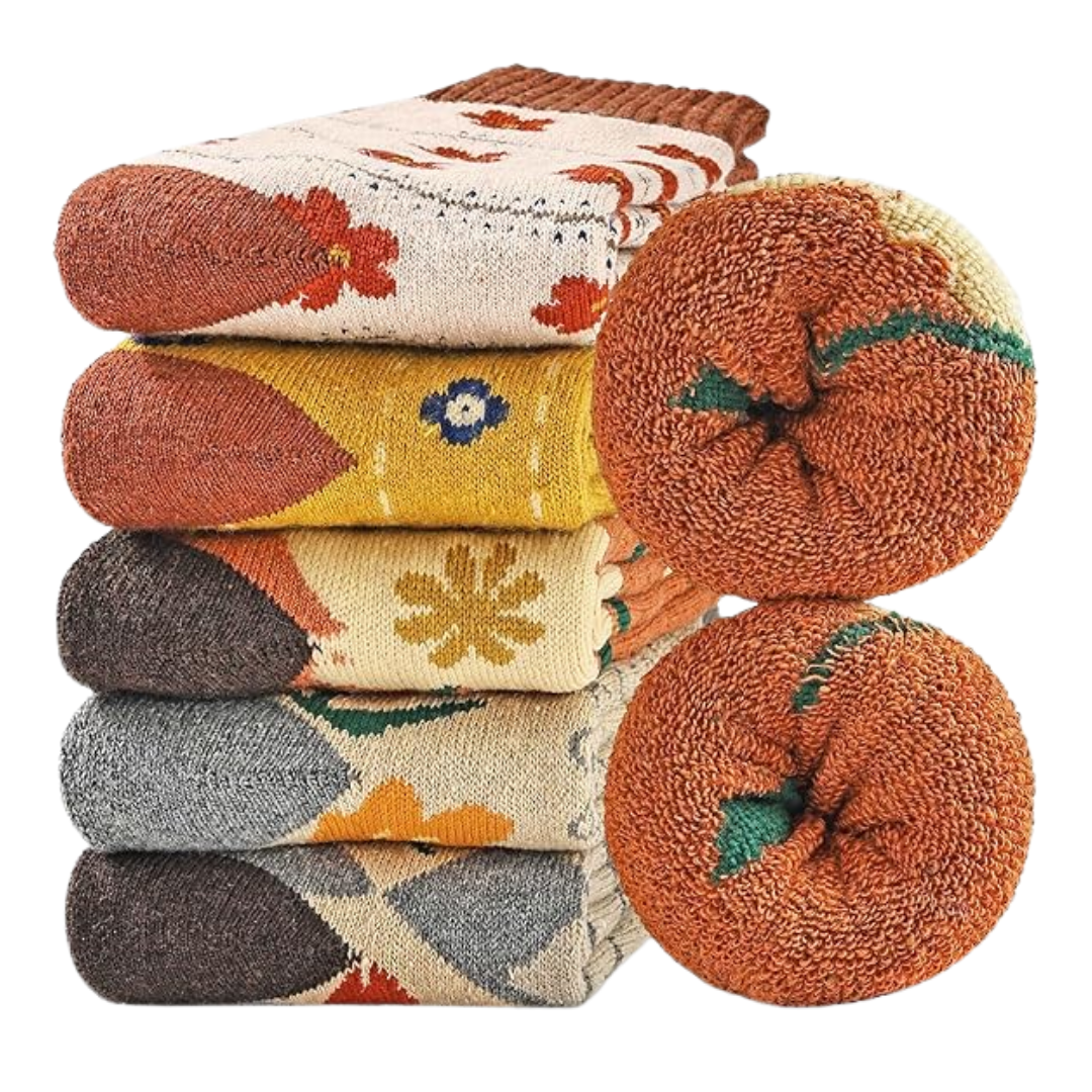 Winter Mid Calf Socks for Women - 5 Pair Wool Blend Set