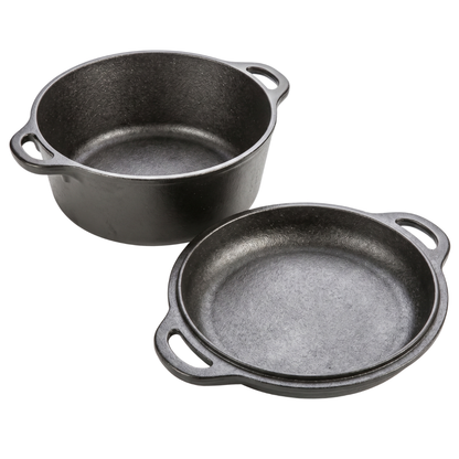 Double Dutch Oven Combo with Skillet Lid - 5 Quart Cast Iron