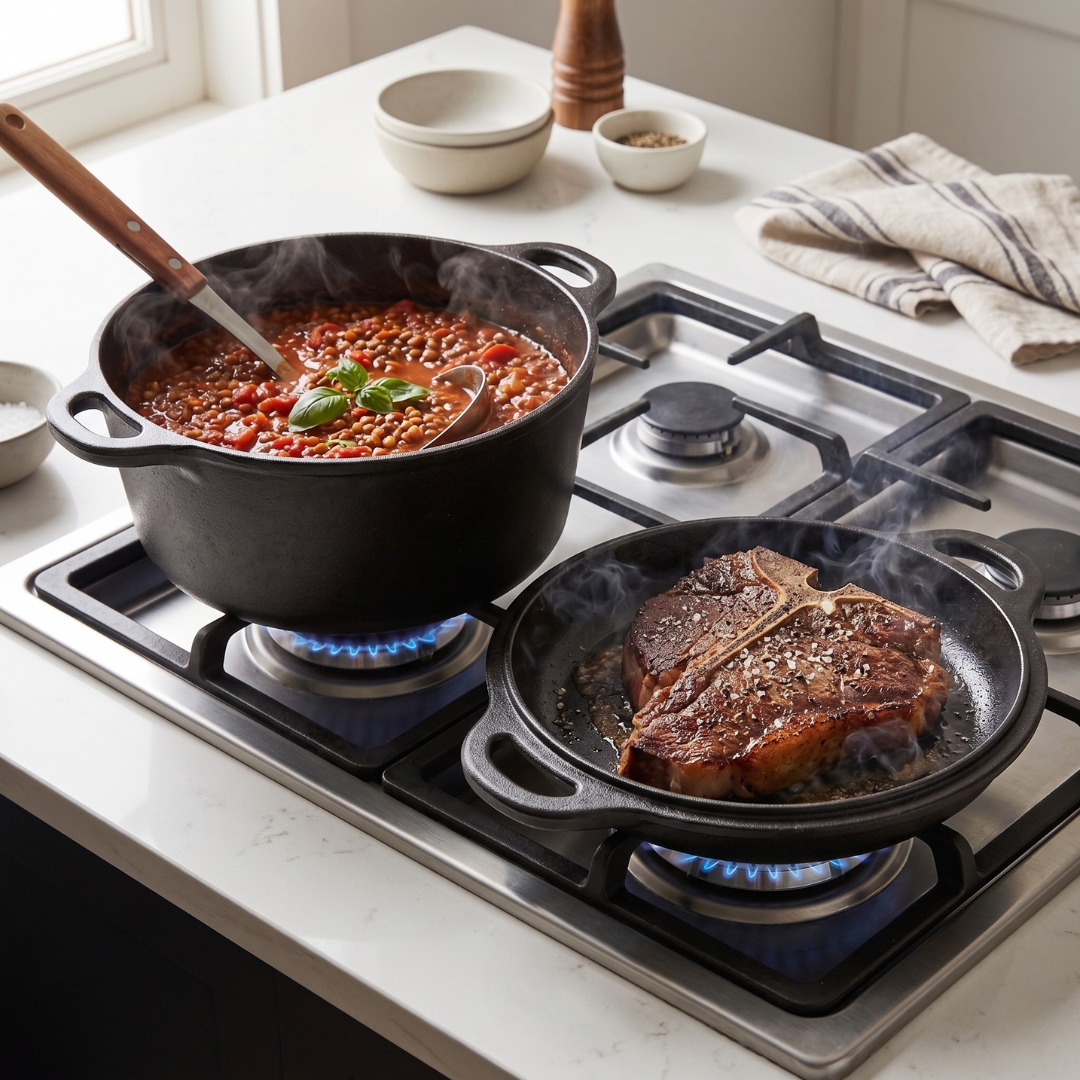 Double Dutch Oven Combo with Skillet Lid - 5 Quart Cast Iron