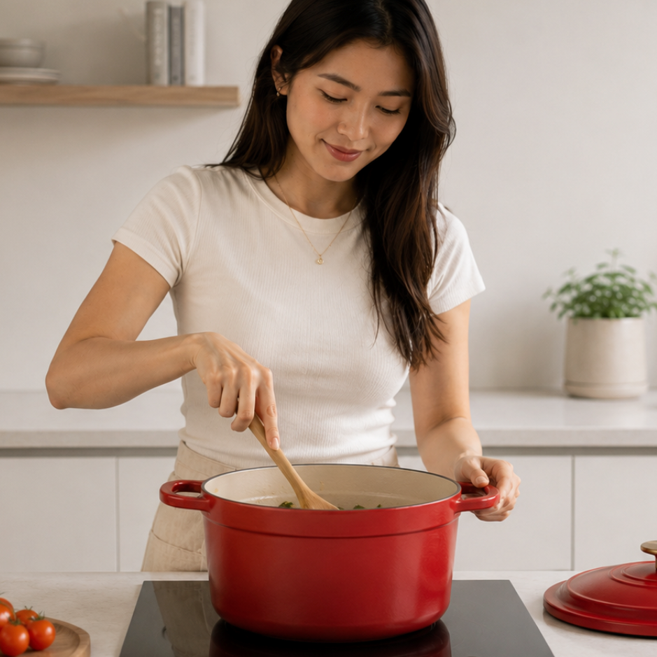 5-Quart Cast Iron Dutch Oven with Enamel Coating and Lid for Cooking