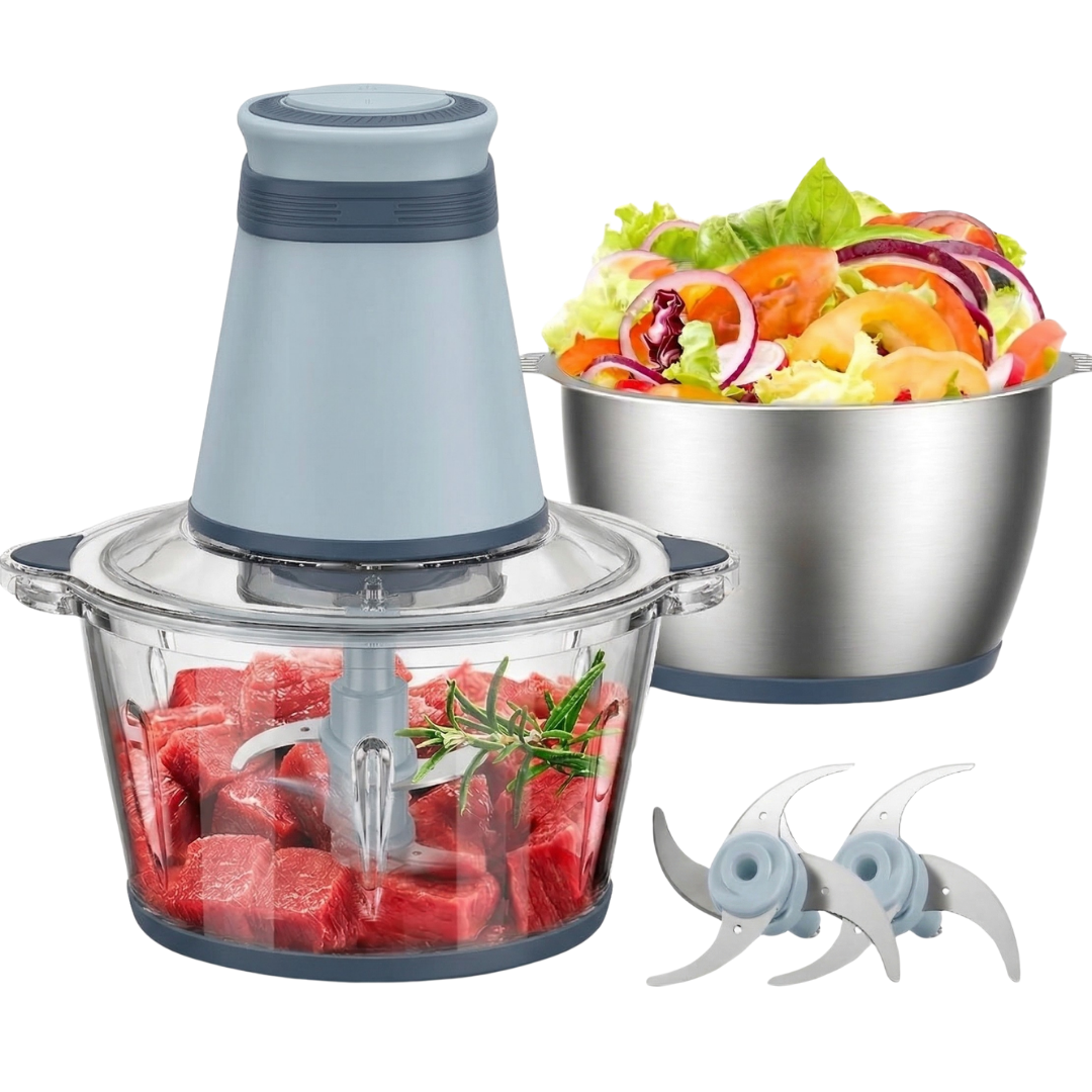 8-Cup Food Processor with Dual Bowls and Stainless Steel 500W Blades