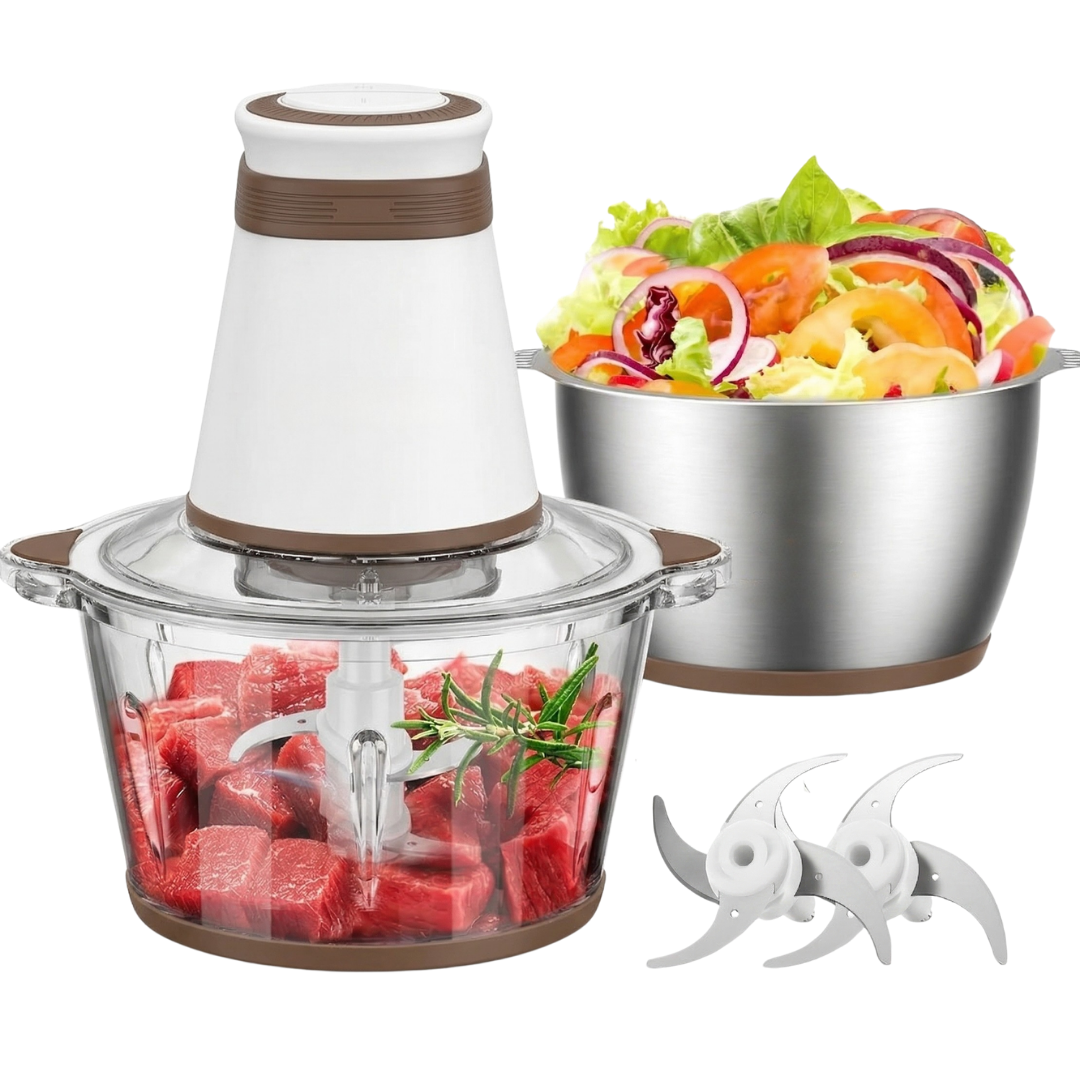 8-Cup Food Processor with Dual Bowls and Stainless Steel 500W Blades