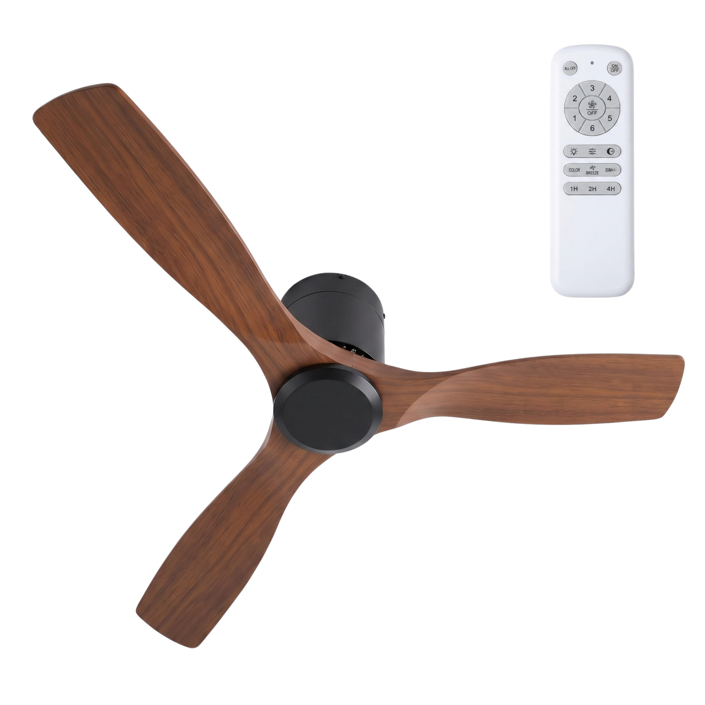 52-Inch Ceiling Fan with Remote Control – Wood Blades, 6 Speed Settings