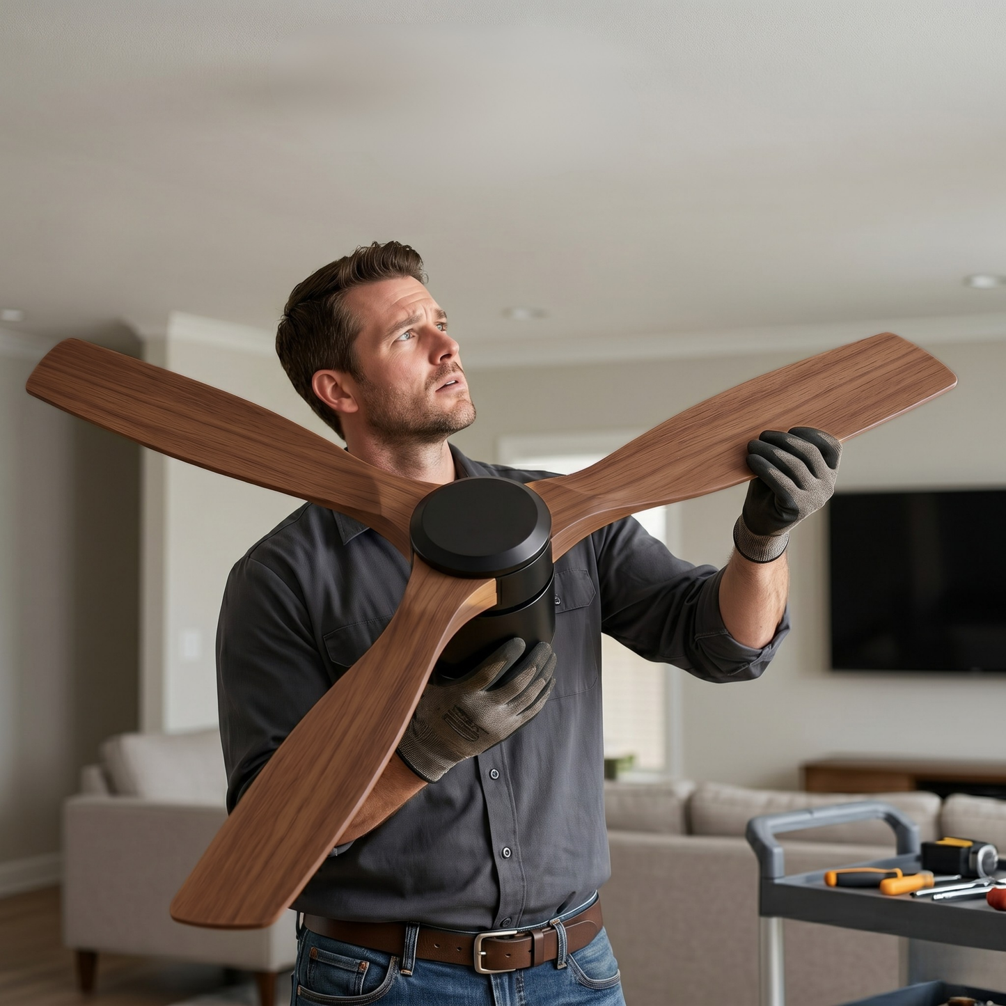 52-Inch Ceiling Fan with Remote Control – Wood Blades, 6 Speed Settings