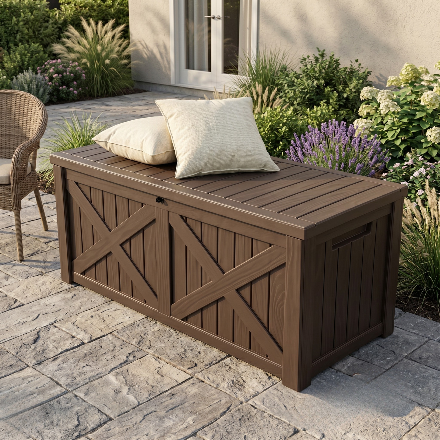 Storage Bench Box with Lid Lock and Front Panel – 567.8 L Resin