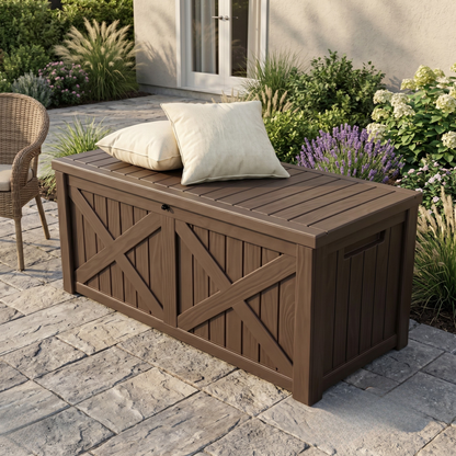 Storage Bench Box with Lid Lock and Front Panel – 567.8 L Resin