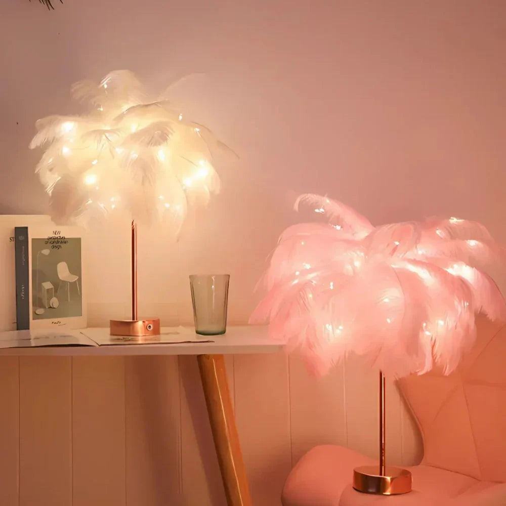 Feathered Serenity Table Lamp with Stylish Metal Stand