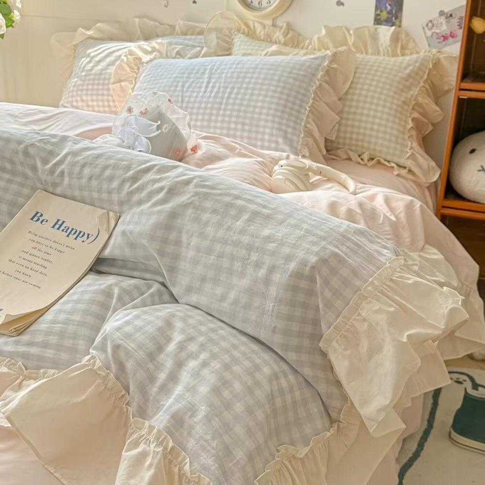 Charming Plaid Bedding Set with Elegant Ruffles