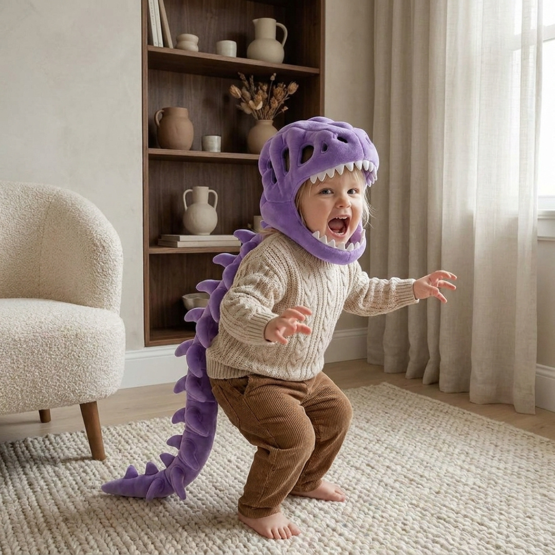 Baby Hoodie in Dinosaur Plush Design