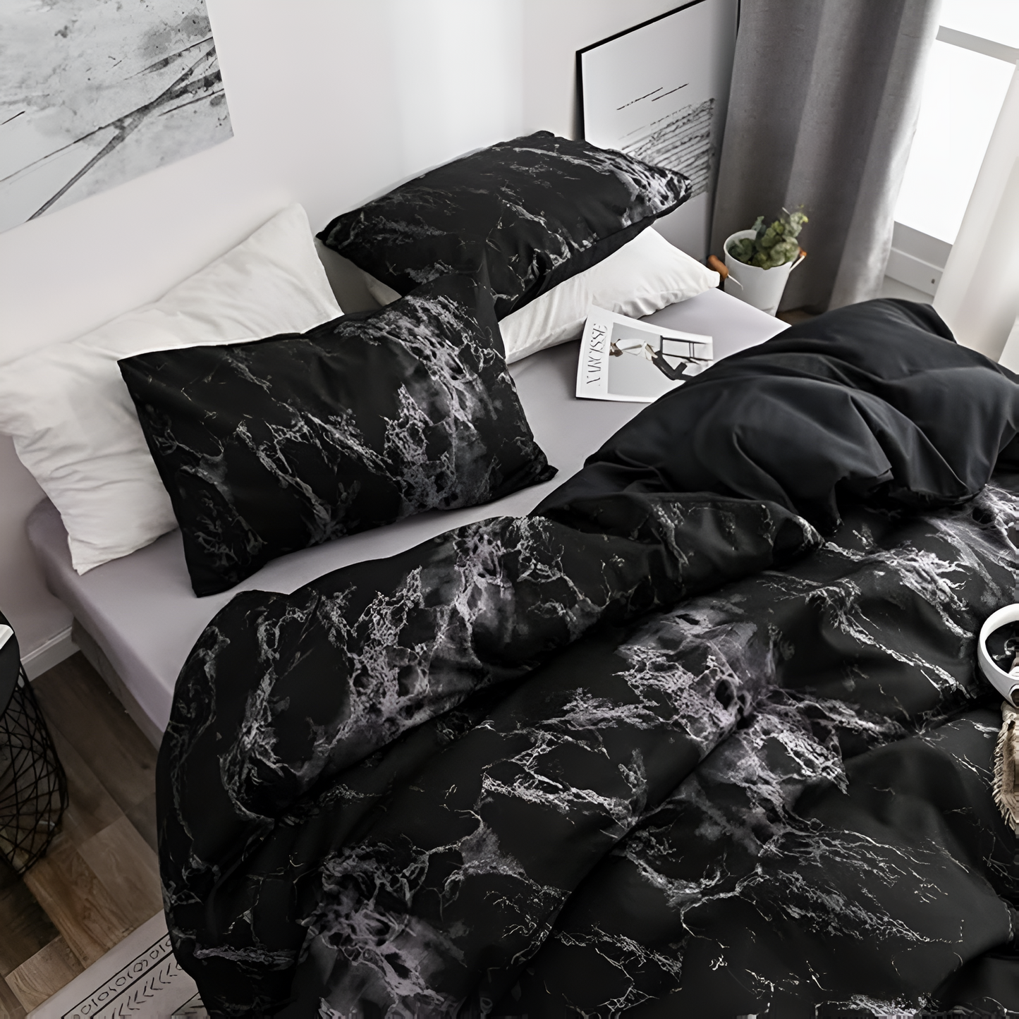 Elegant Black Marble-Inspired 3-Piece Bedding Collection