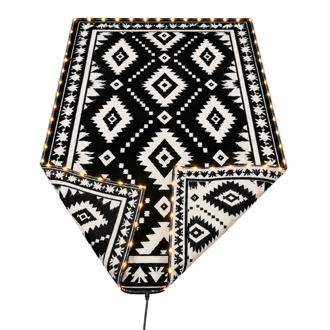 Reversible Patio Area Rug 5x8 ft with LED Strip Light and 9 ft Cable