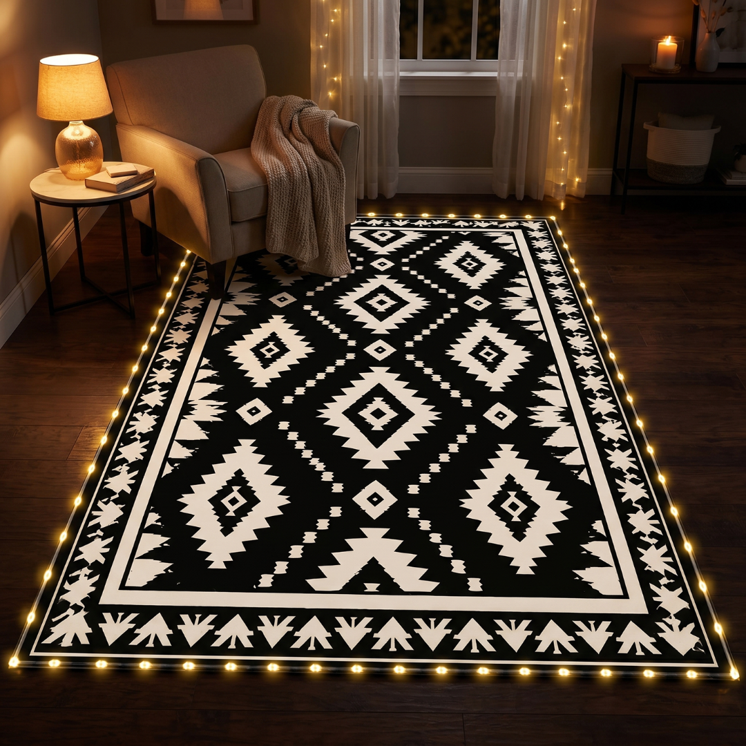 Reversible Patio Area Rug 5x8 ft with LED Strip Light and 9 ft Cable