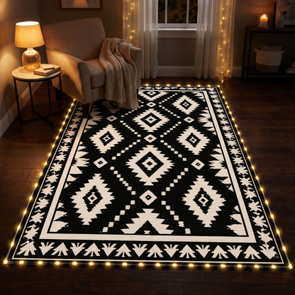 Reversible Patio Area Rug 5x8 ft with LED Strip Light and 9 ft Cable