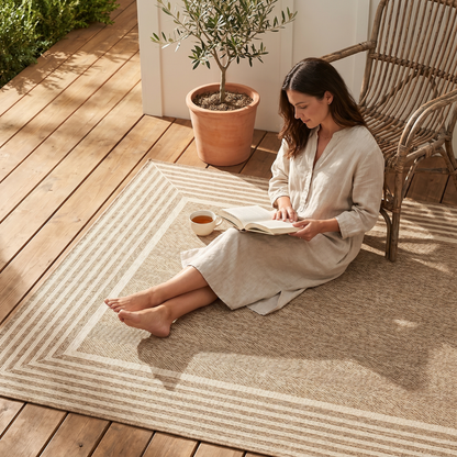 Rectangular Area Rug 5x8 ft with Water-Resistant Striped Edge