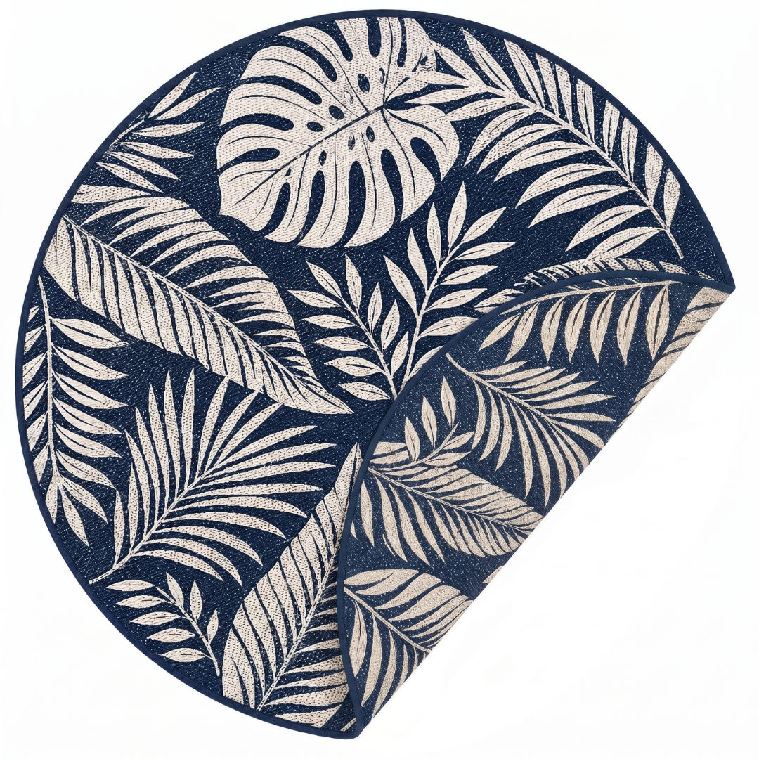 Reversible 6 ft Round Patio and Camping Rug in Polypropylene with Stakes
