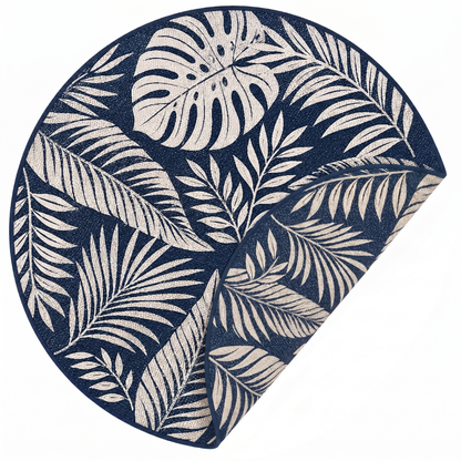 Reversible 6 ft Round Patio and Camping Rug in Polypropylene with Stakes