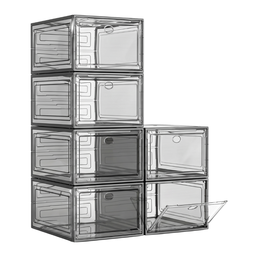 Foldable Stackable Shoe Storage Boxes - Set of 6 with Magnetic Closures