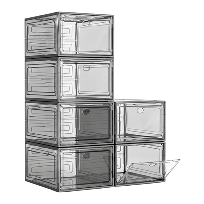 Foldable Stackable Shoe Storage Boxes - Set of 6 with Magnetic Closures