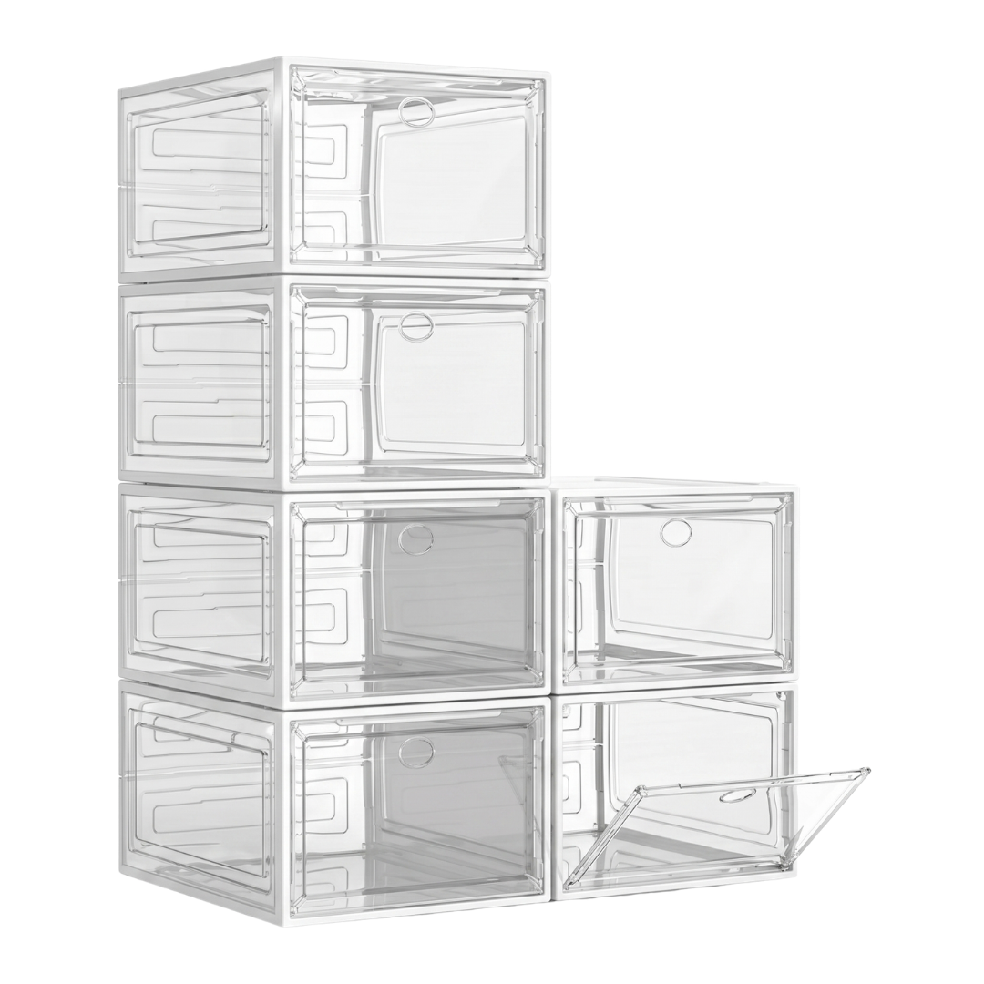 Foldable Stackable Shoe Storage Boxes - Set of 6 with Magnetic Closures