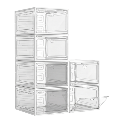 Foldable Stackable Shoe Storage Boxes - Set of 6 with Magnetic Closures
