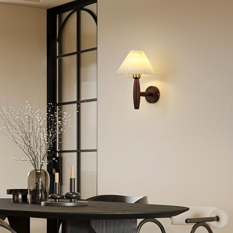 Charming Wooden Wall Light with Pleated Shade for Any Room