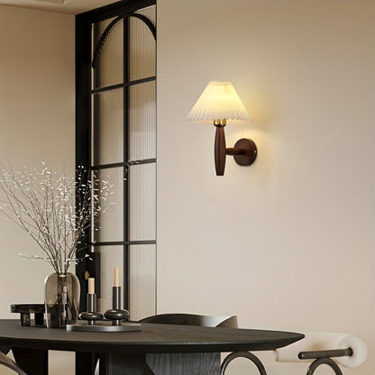 Charming Wooden Wall Light with Pleated Shade for Any Room