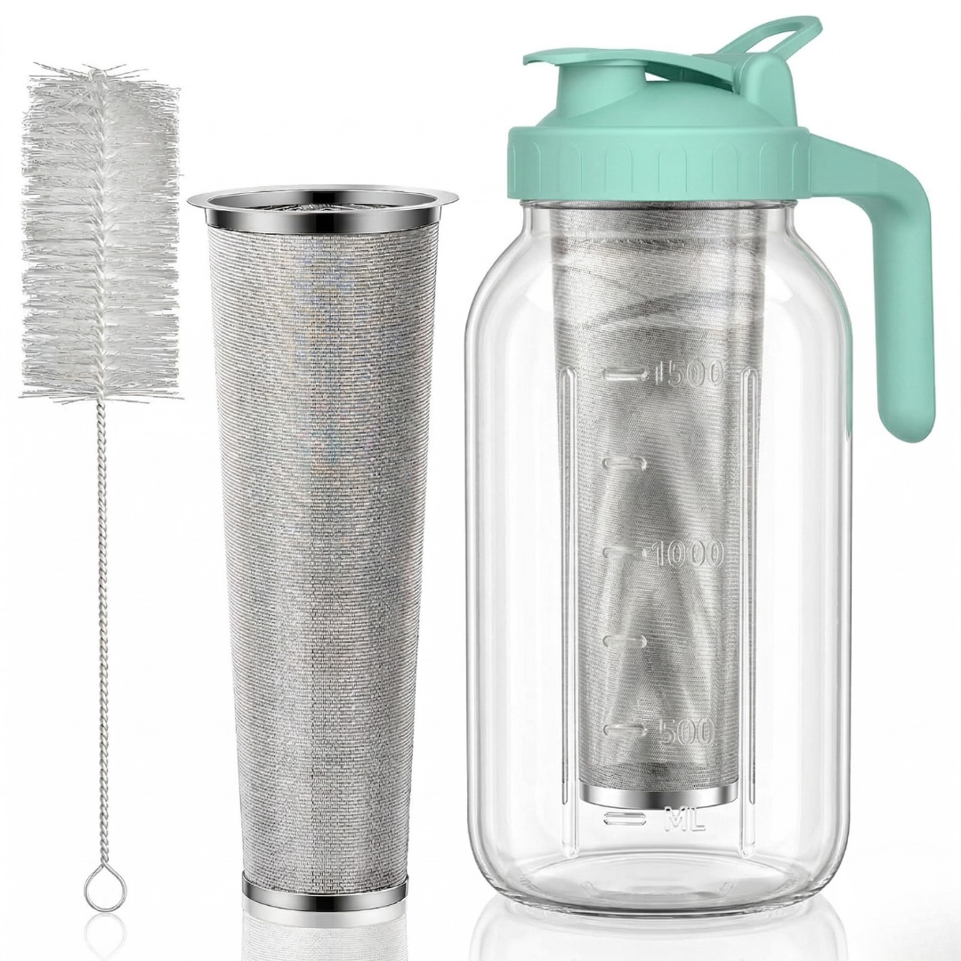 64oz Glass Pitcher for Cold Brew Coffee with Filter and Lid