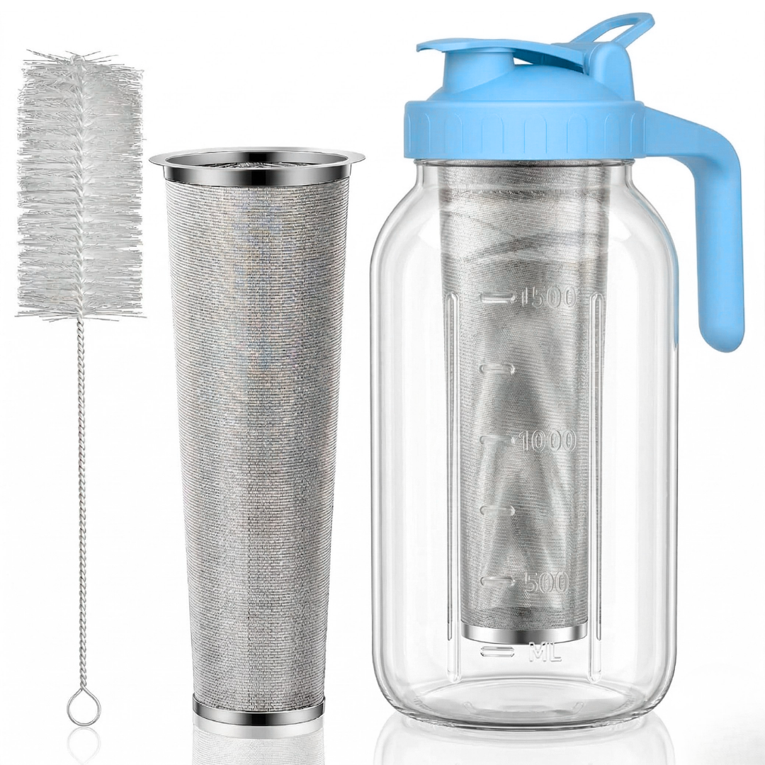 64oz Glass Pitcher for Cold Brew Coffee with Filter and Lid