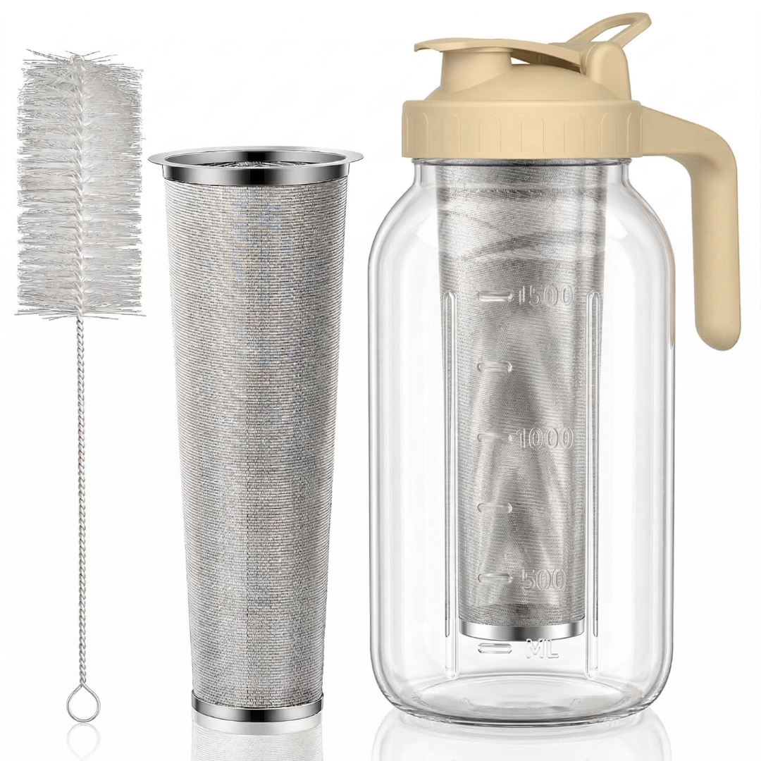 64oz Glass Pitcher for Cold Brew Coffee with Filter and Lid