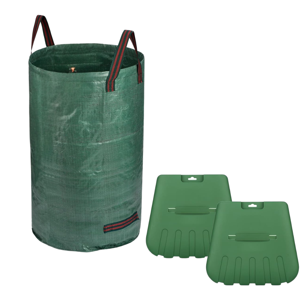 25-Tine Garden Rake with Leaf Scoops and Bag – 65-Inch Alloy Steel