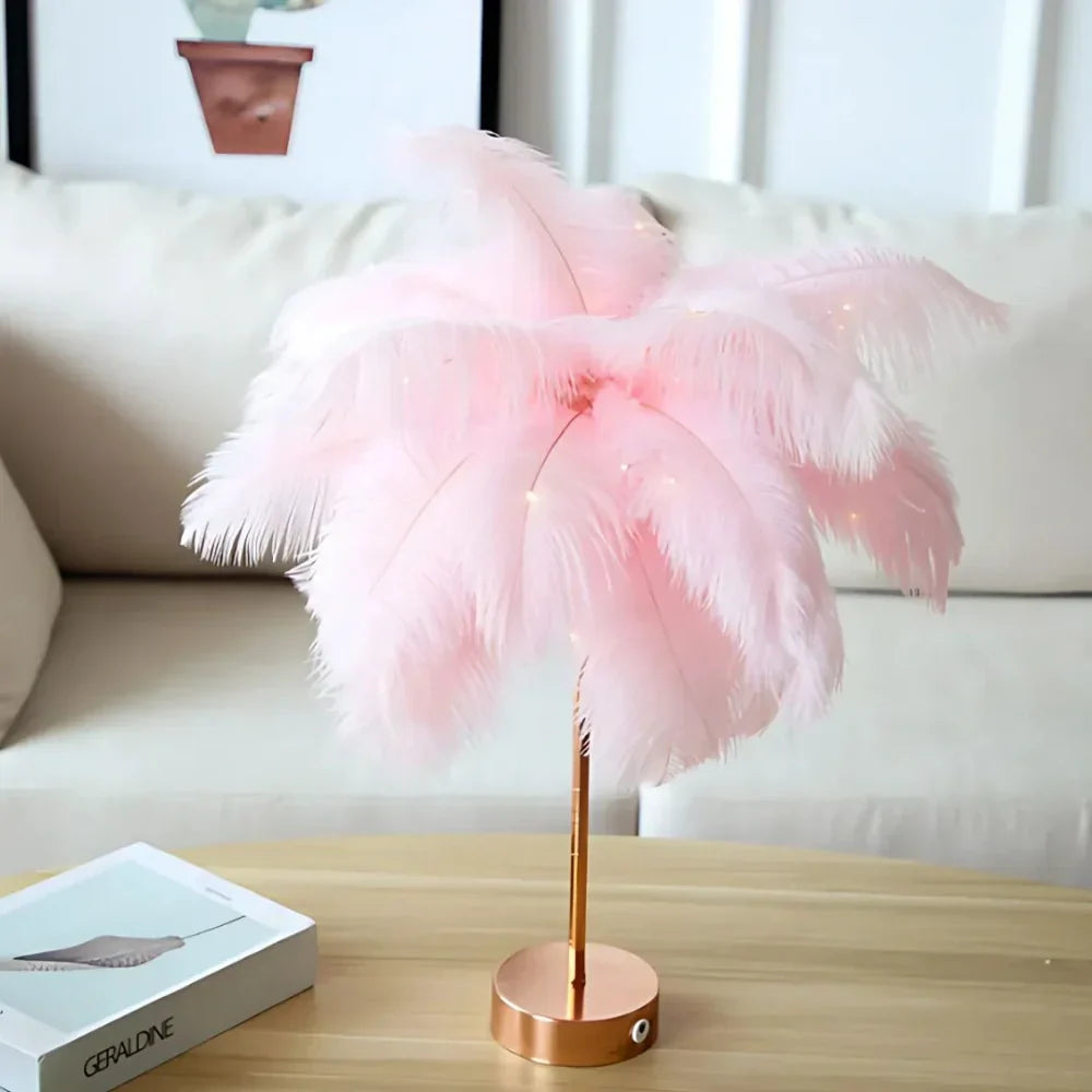 Feathered Serenity Table Lamp with Stylish Metal Stand