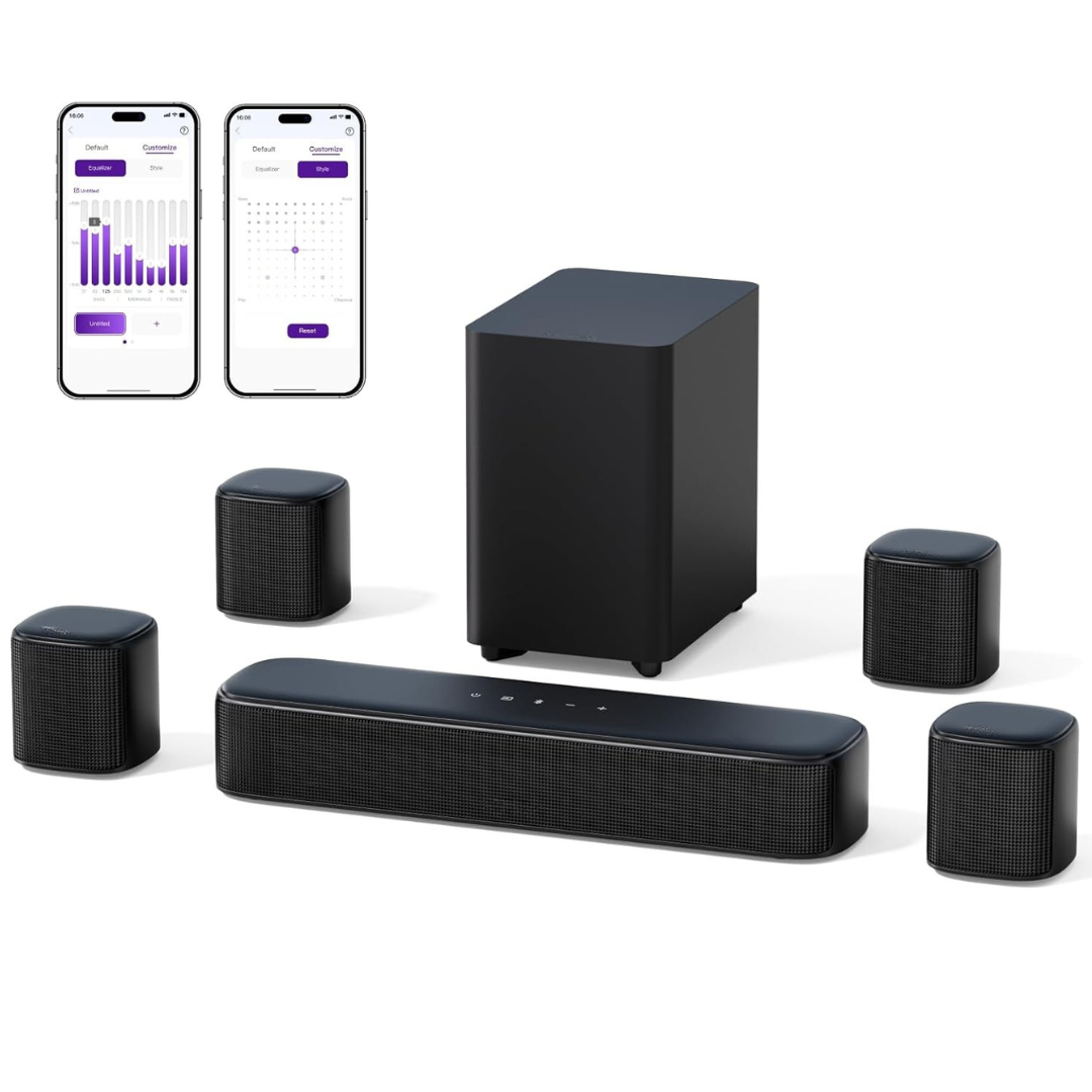 Surround Sound Bar System with Subwoofer and 4 Satellite Speakers – 7.1 Channel