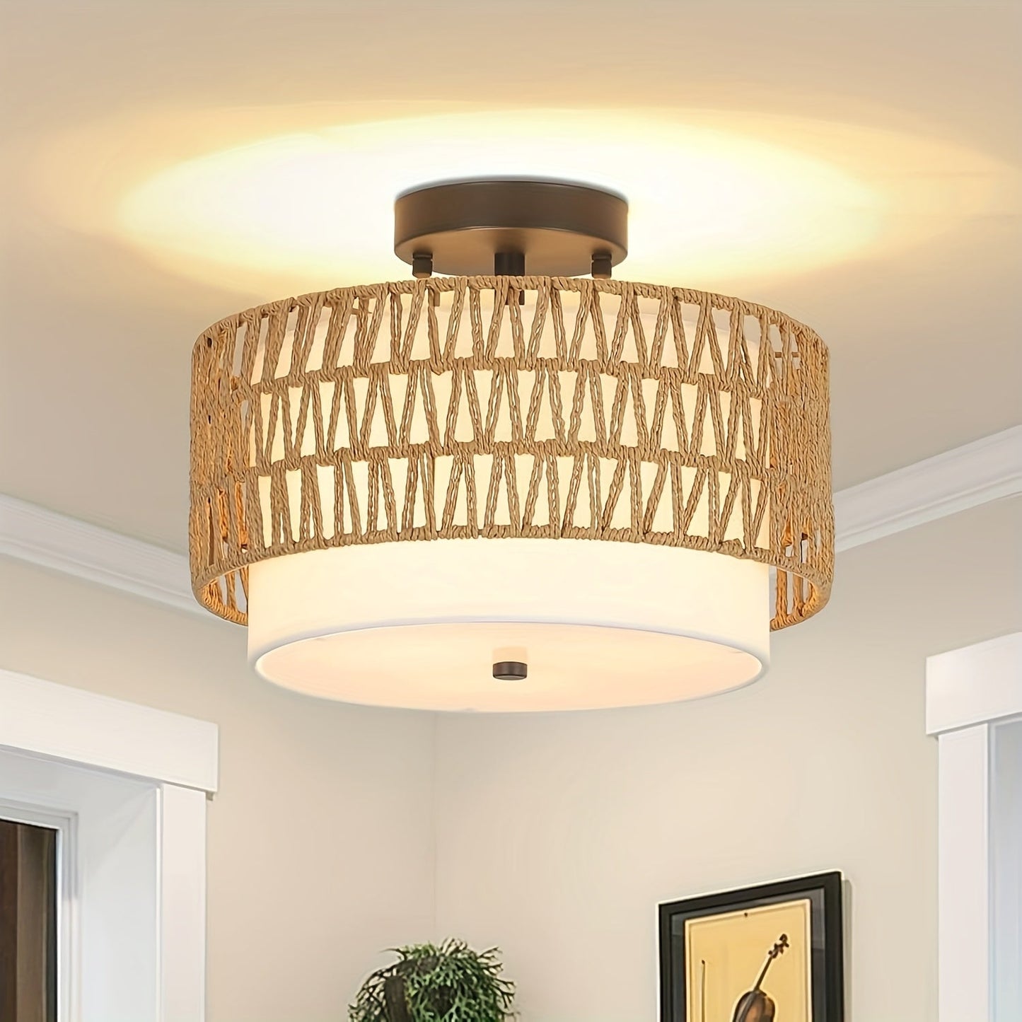Coastal Charm Ceiling Light | Linen Shade Semi-Flush Mount
