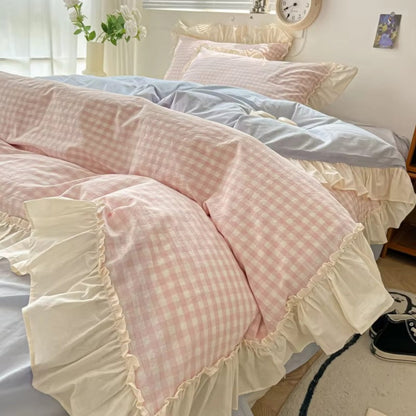 Charming Plaid Bedding Set with Elegant Ruffles