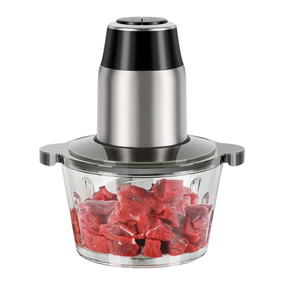 450W Food Processor with Glass Bowl and Stainless Steel Cutting Blades, 8-Cup