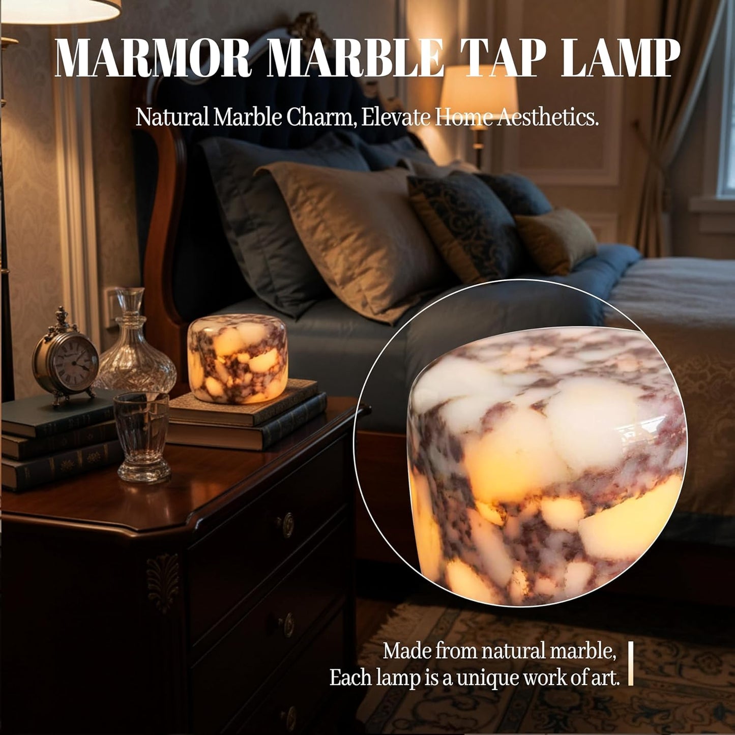 Elegant Marble LED Lamp with USB-C Charging & Custom Brightness