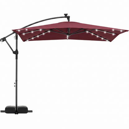 8-Foot Solar LED Patio Umbrella with Base and Rotating Feature