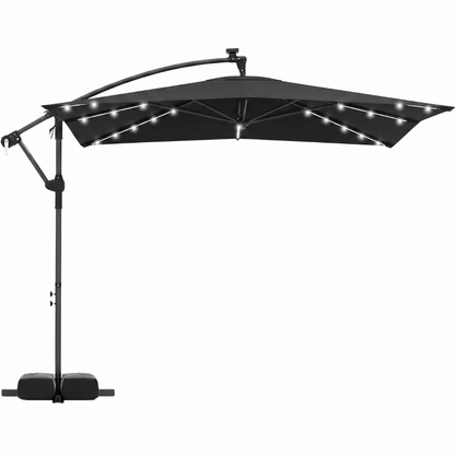 8-Foot Solar LED Patio Umbrella with Base and Rotating Feature