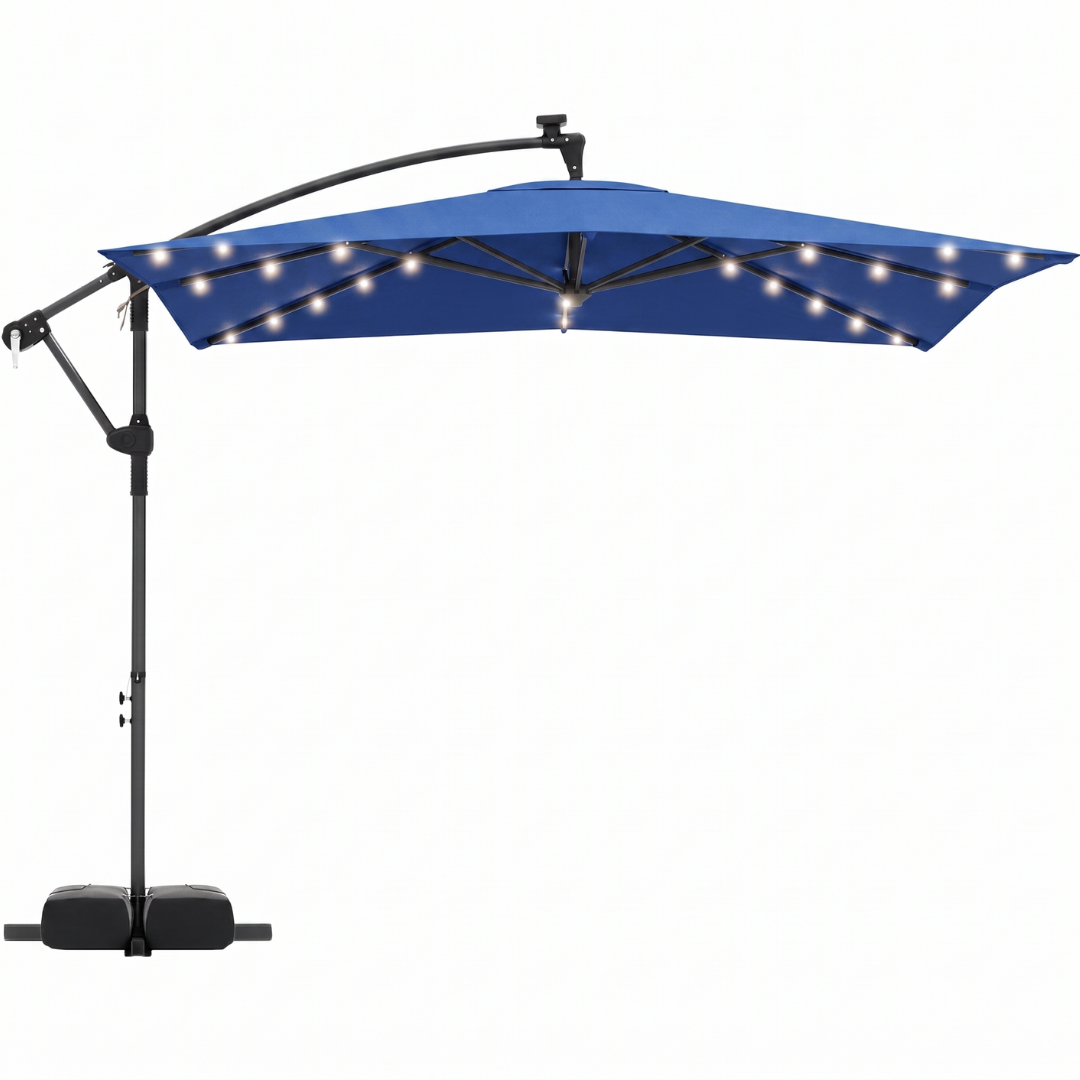 8-Foot Solar LED Patio Umbrella with Base and Rotating Feature