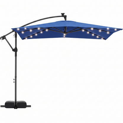 8-Foot Solar LED Patio Umbrella with Base and Rotating Feature