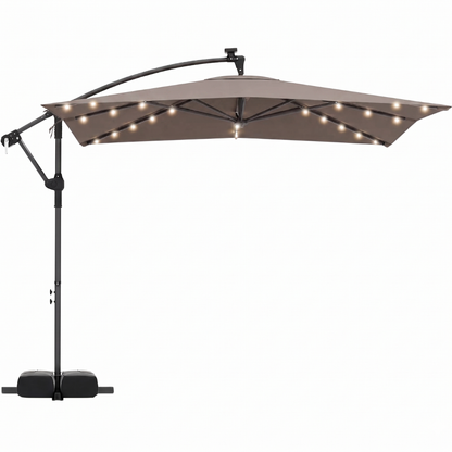 8-Foot Solar LED Patio Umbrella with Base and Rotating Feature
